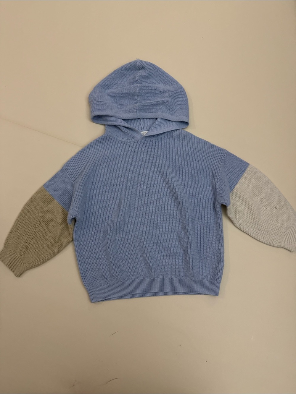 Zara Kids Blue Colorblock Knit Hoodie Sweater 3-4Y